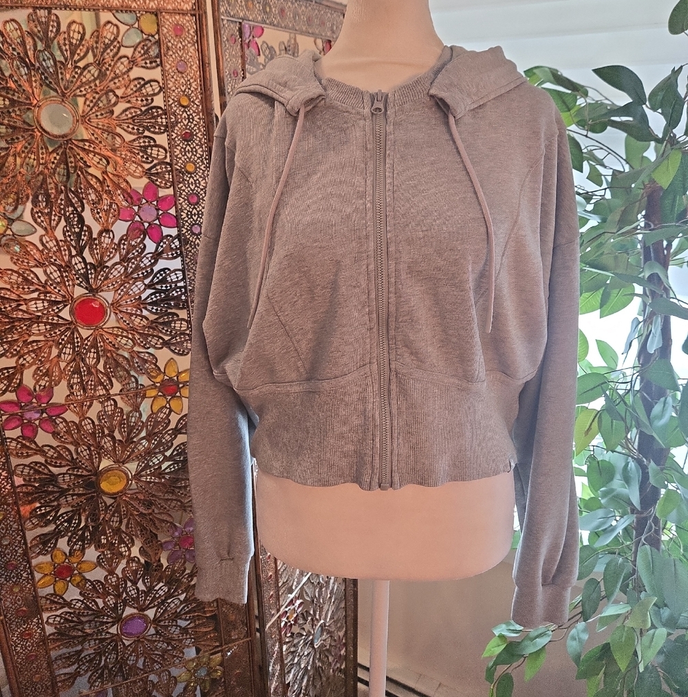 JoyLab Cropped Hoodie Full Zip Activewear Gray Sweatshirt Womens XL - Picture 4 of 9